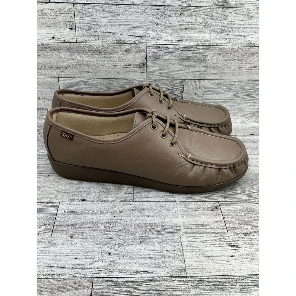 SAS Siesta Women Sz 10M Taupe Leather Handsewn Comfort Walking Shoes Made in USA